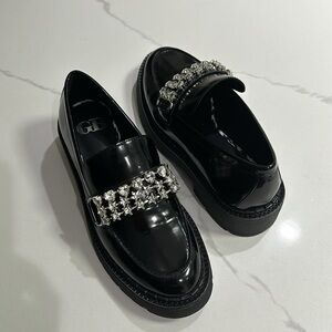 GB Rhinestone Strap Shiny Loafers